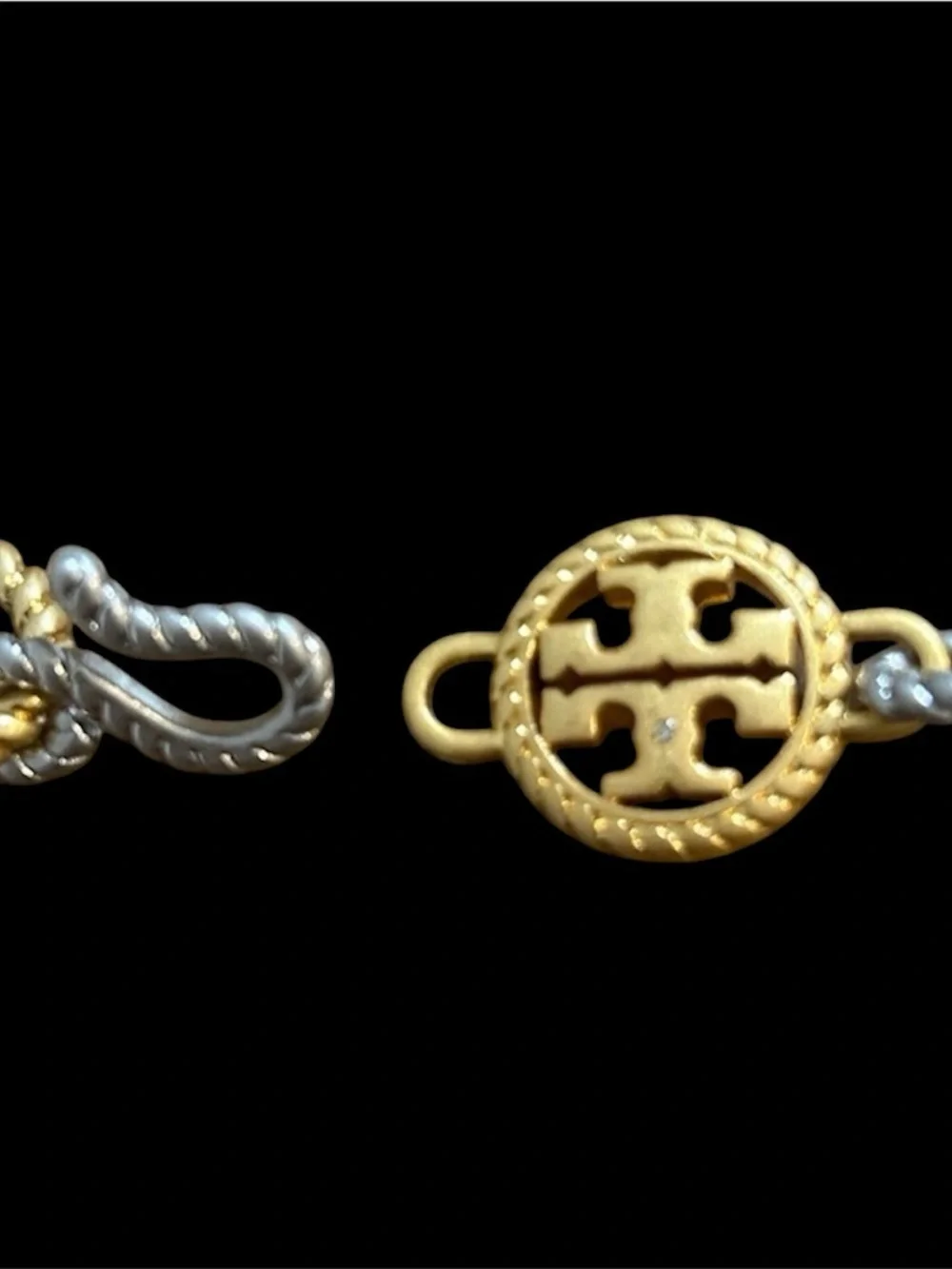 NWT TORY BURCH Silver & Gold-Tone Chunky Rope Chain Link Necklace Toggle Clasp